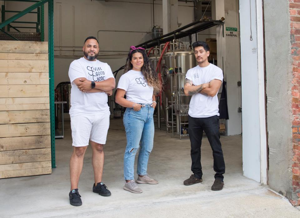 The founders of Peekskill-based Feel Good Booch, from left Ronald RufinoJulio, Alanna Ledesma and Julio Enriquez. Photographed August 2023