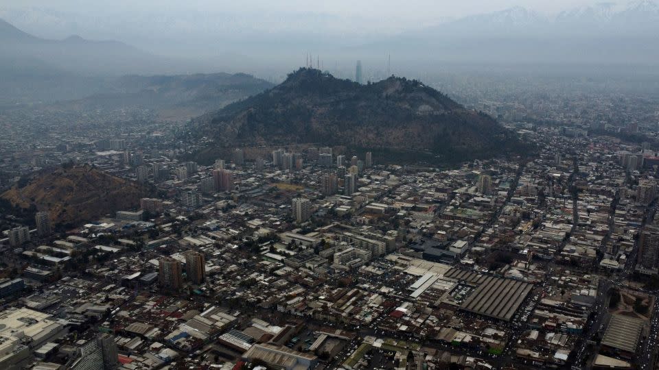 A drone view shows San Cristobal hill during a season of low temperatures in Santiago, Chile, May 15, 2024. - Ivan Alvarado/Reuters