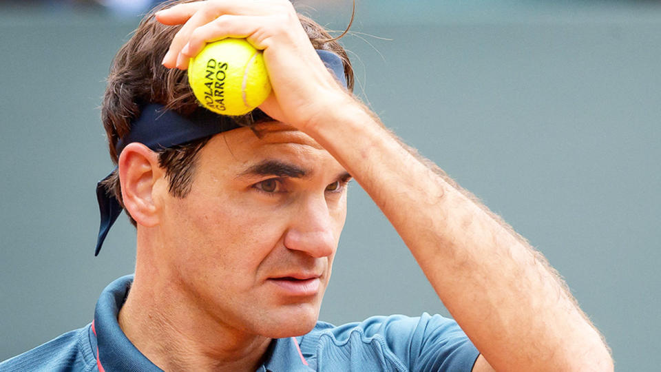 Roger Federer is pictured here during a tennis match in 2021.