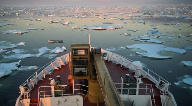 This is the bow of the Northern Ranger as seen from the bridge. The boat transports both passengers and cargo to Labrador's coastal communities, which can include everything from snow-machines and soda pop to building supplies and generators. 