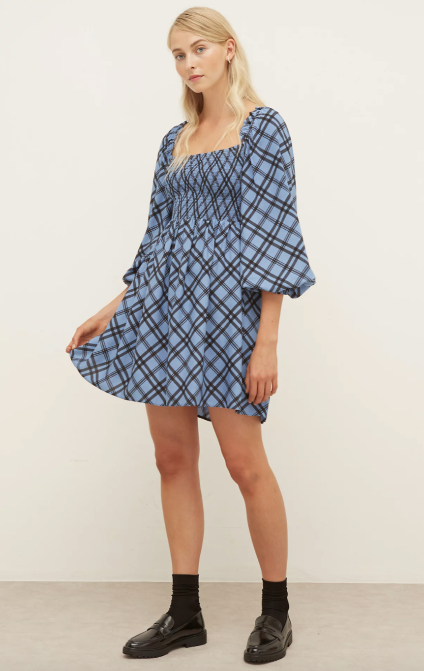 Checked Mini Waisted Dress