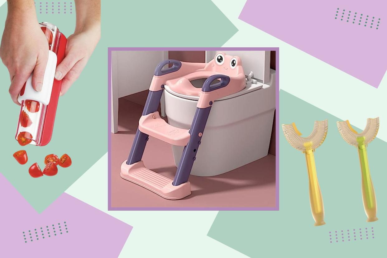  A grape cutter, a toilet training seat with ladder and a toddler tower - three of the parenting must-have products that a mum shared on TikTok 