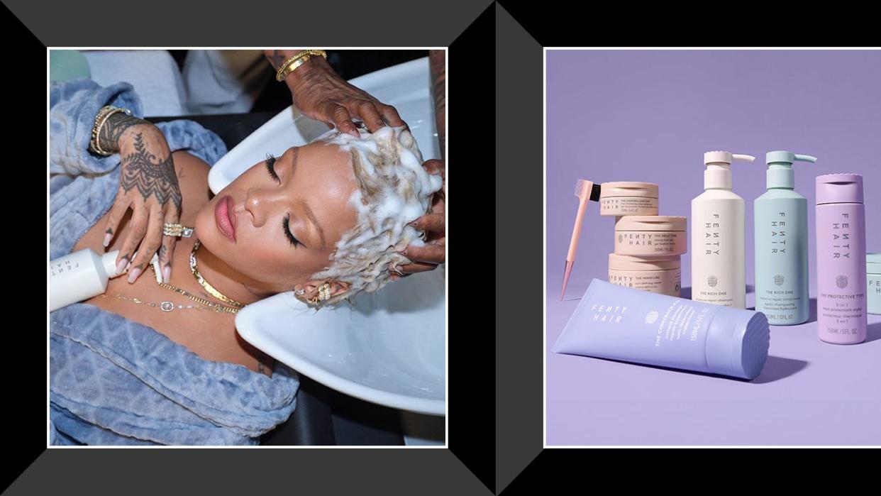 rihanna getting her hair done, fenty beauty hair products