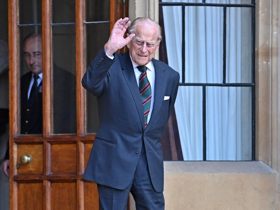 WINDSOR, ENGLAND - JULY 22: Prince Philip, Duke of Edinburgh  during the transfer of the Colonel-in-Chief of The Rifles at Windsor Castle on July 22, 2020 in Windsor, England. The Duke of Edinburgh has been Colonel-in-Chief of The Rifles since its formation in 2007. HRH served as Colonel-in-Chief of successive Regiments which now make up The Rifles since 1953. The Duchess of Cornwall was appointed Royal Colonel of 4th Battalion The Rifles in 2007. (Photo by Samir Hussein-Pool/WireImage)