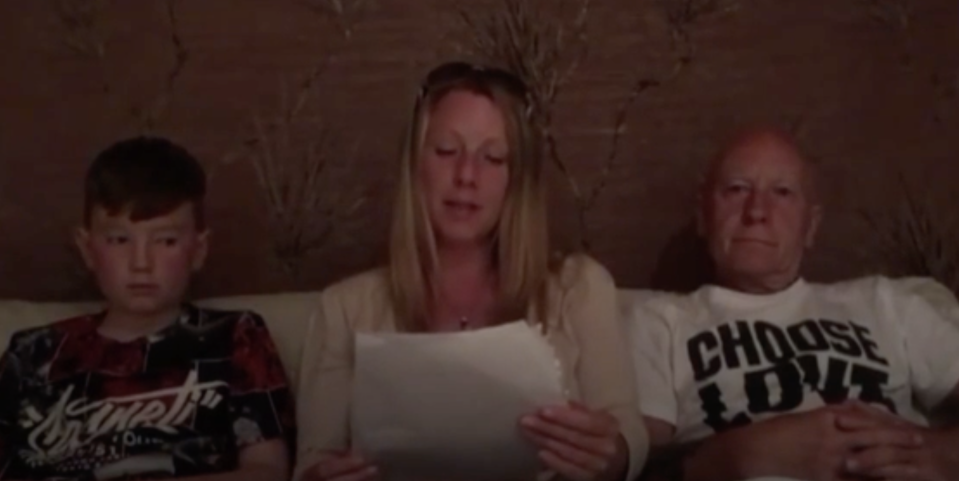 Alex Batty, left, with his mother Melanie and grandfather David in a video sent to the boy's legal guardian in 2018. (Reach)
