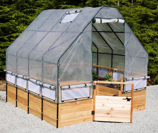 Raised Cedar Garden Bed with Removable Greenhouse