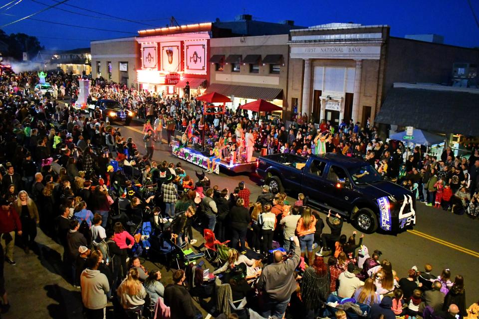 Residents and tourists celebrate spooky season with a parade at the annual Spirit of Halloweentown event in St. Helens, Oregon.