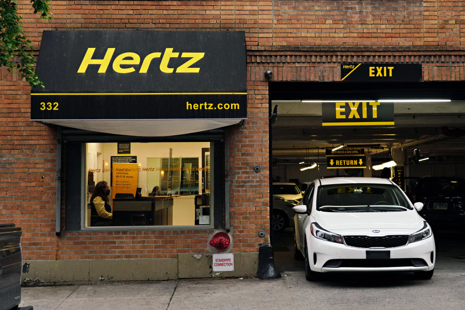 NEW YORK, NEW YORK - MAY 23:  An exterior view of Hertz Car Rental during the coronavirus pandemic on May 23, 2020 in New York City. COVID-19 has spread to most countries around the world, claiming over 343,000 lives with over 5.4 million infections reported. (Photo by Cindy Ord/Getty Images)