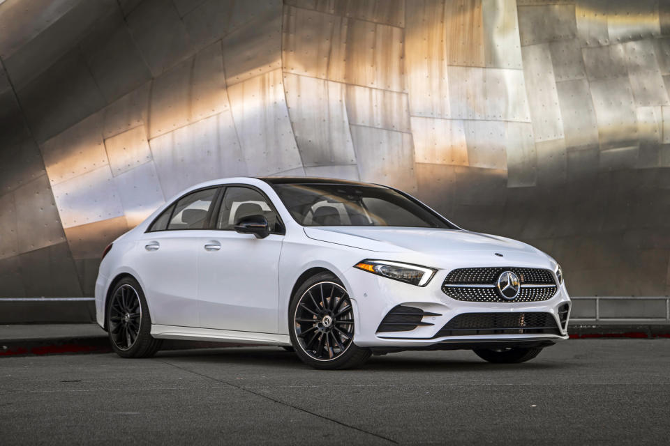 This photo provided by Mercedes-Benz shows the 2022 Mercedes-Benz A-Class, one of the best small luxury sedans on the market today. (Courtesy of Mercedes-Benz USA via AP)