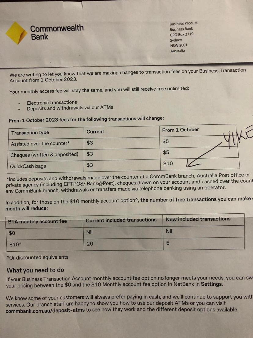 A letter sent to Commonwealth Bank customers.