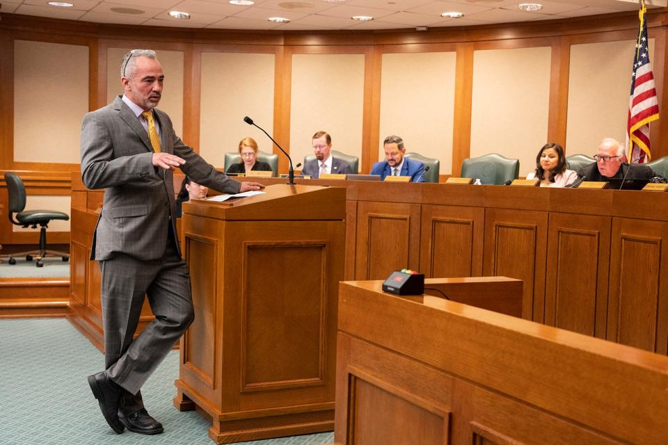 John Harris, CEO of Colony Ridge, discusses the development during the House State affairs committee at the Texas Capitol Thursday, Oct. 19, 2023.