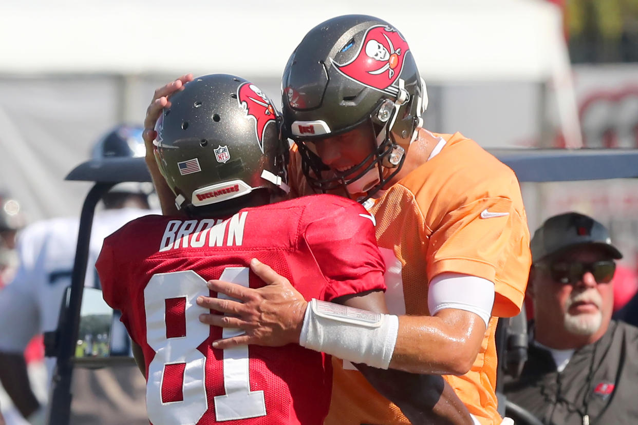 Antonio Brown, Tom Brady and the rest of the Buccaneers are looking to repeat. (Photo by Cliff Welch/Icon Sportswire via Getty Images)