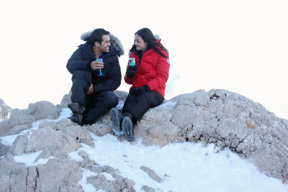 Desiree takes seven men on a group date to the German Alps. They ride in a gondola to the highest peak in all of Germany. They're taught how to yodel, with the Bachelorette enjoying their antics. The group has a blast as they sled down a black diamond ski slope. What awaits them is a spectacular igloo hotel totally carved out of snow and ice. As Zak and Drew profess their love for Desiree, James and Brooks go all out in a ferocious battle, on "The Bachelorette."