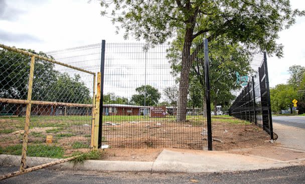 PHOTO: Dalton Elementary School seen through fencing in Uvalde, Texas, on Aug. 21, 2022. (Kat Caulderwood/ABC News)