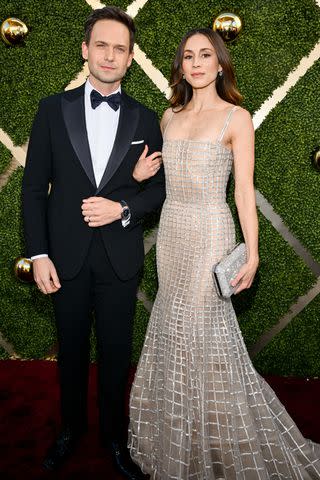 <p>Michael Buckner/Getty</p> Adams and Bellisario at the 81st Golden Globe Awards