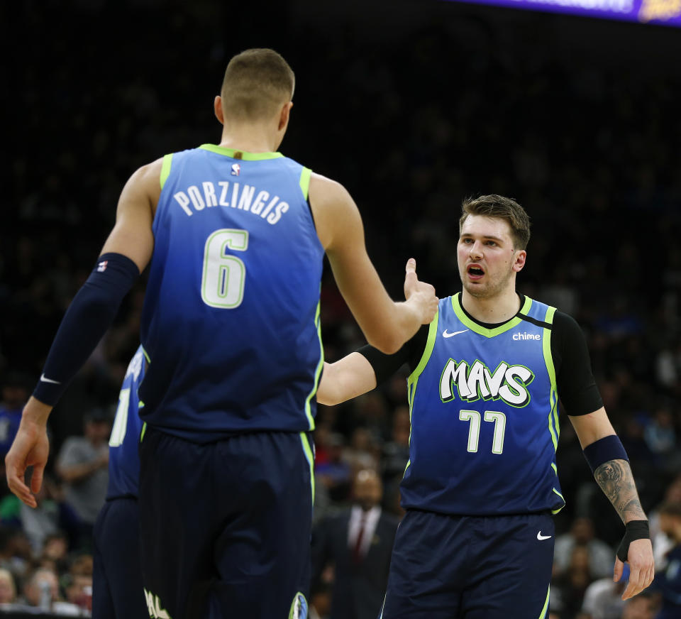 The ceiling for Kristaps Porzingis and Luka Doncic could soon approach championship level. (Ronald Cortes/Getty Images)