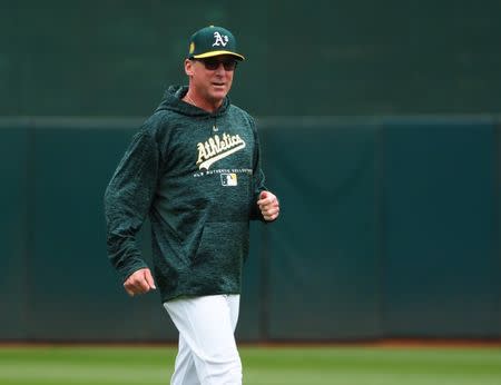 FILE PHOTO: Apr 5, 2018; Oakland, CA, USA; Oakland Athletics manager Bob Melvin (6) on the field against the Texas Rangers during the eighth inning at Oakland Coliseum. Mandatory Credit: Kelley L Cox-USA TODAY Sports/File Photo