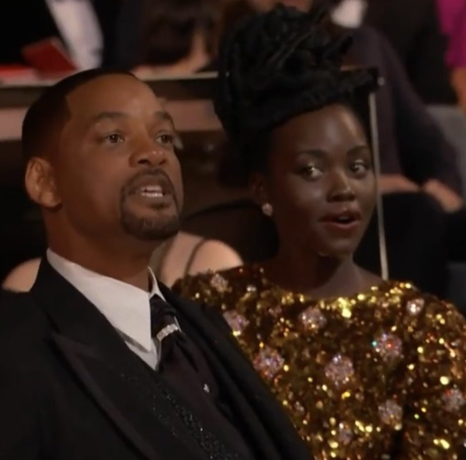 Lupita Nyong&#39;o knew her reaction to Will Smith slapping Chris Rock at the 2022 Oscars would become a meme. (Photo: Twitter)