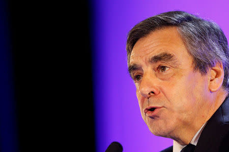 FILE PHOTO: Francois Fillon, former French Prime Minister, member of the Republicans political party and 2017 presidential election candidate of the French centre-right, attends a campaign rally in Toulon, France, March 31, 2017. REUTERS/Philippe Laurenson/File Photo