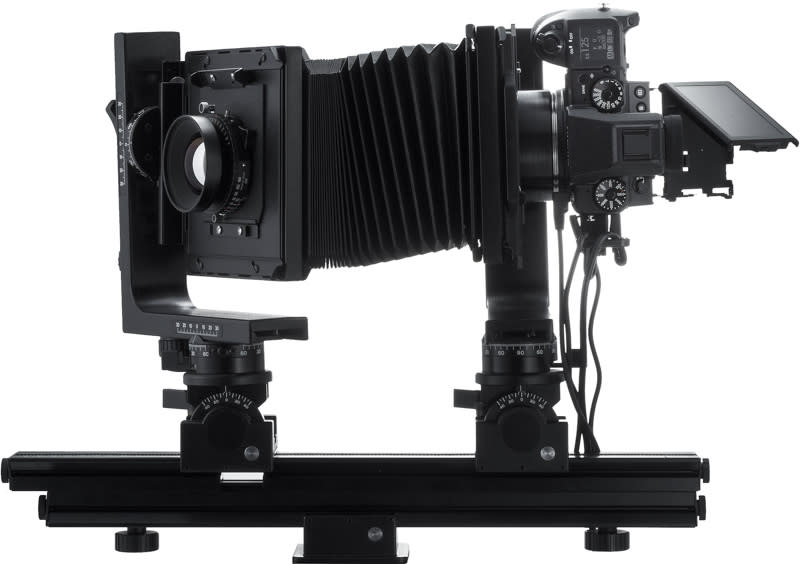 Use the adapter to turn the GFX 50S into a digital back for a view camera system.