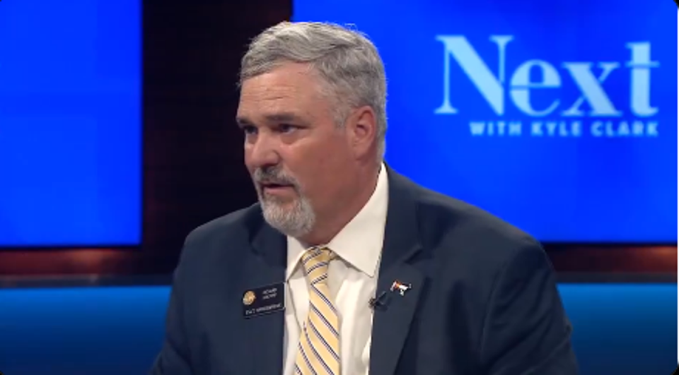 Colorado state Rep Richard Holtorf appears for an interview on Thursday with Kyle Clark on 9News. He was caught in an awkward position when grilled on an abortion he paid for. (Kyle Clark/Twitter)