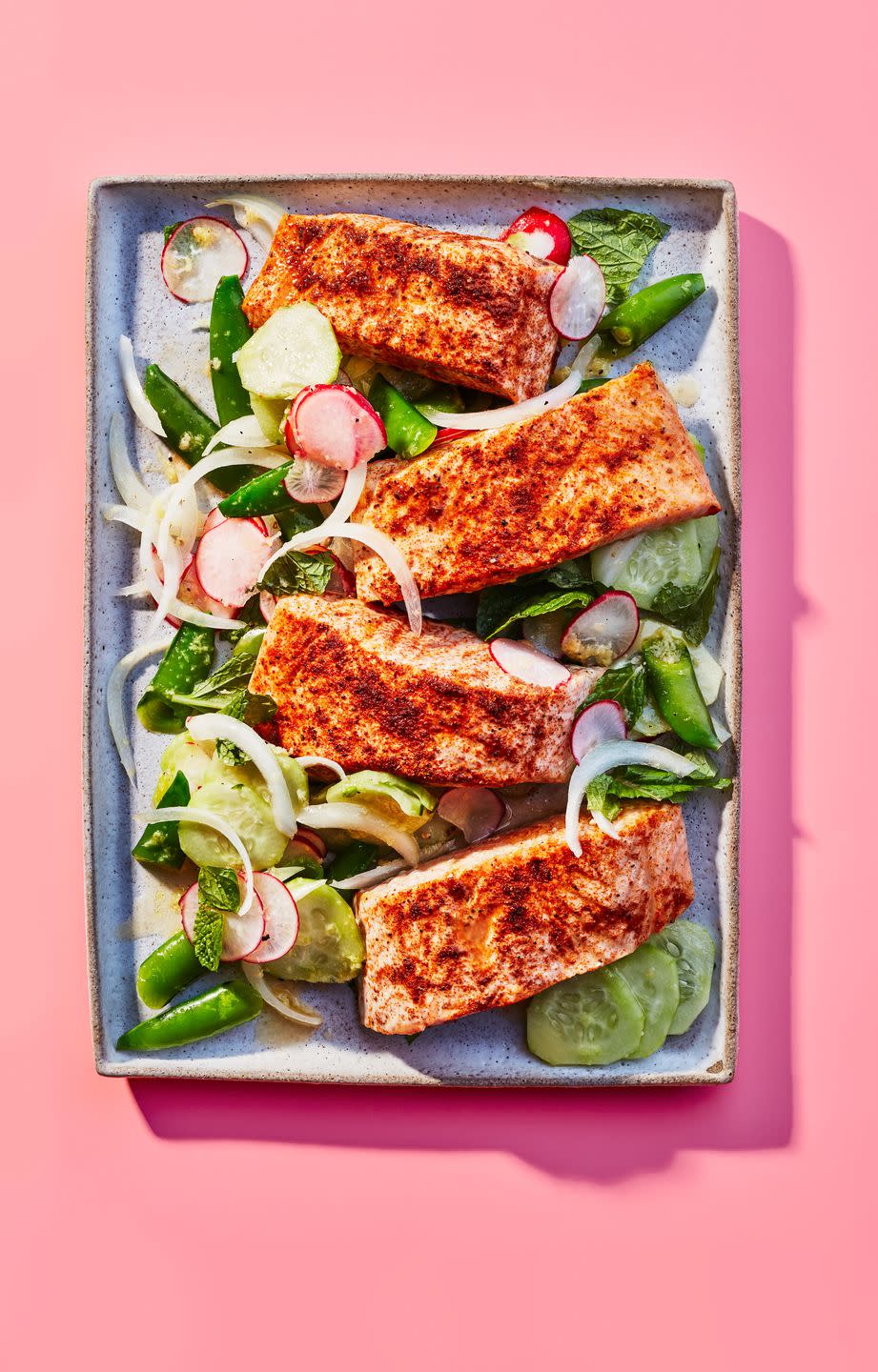 cajun spiced salmon with cool cucumber salad