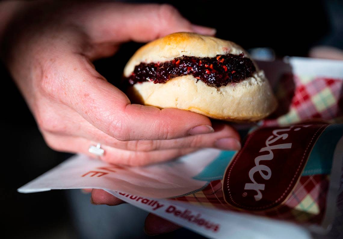 A classic scone with raspberry jam from Fisher Scones is, our food reporter learned, classic for a reason.