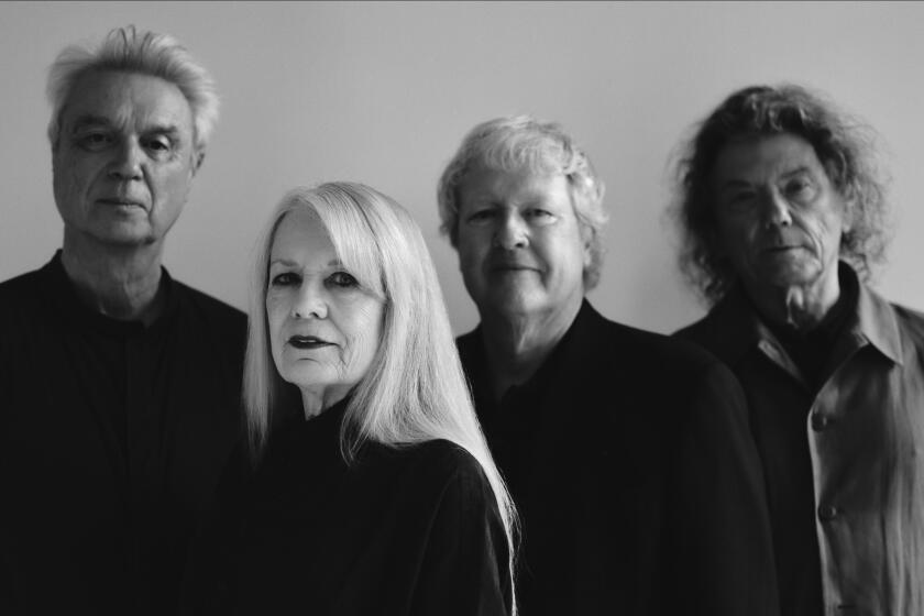 NEW YORK, NY - SEPTEMBER 13. 2023: Talking Heads members David Byrne, Tina Weymouth, Chris Frantz, Jerry Harrison and at the A24 offices in New York on Wednesday, September 13, 2023. (Paul Yem / For The Times)