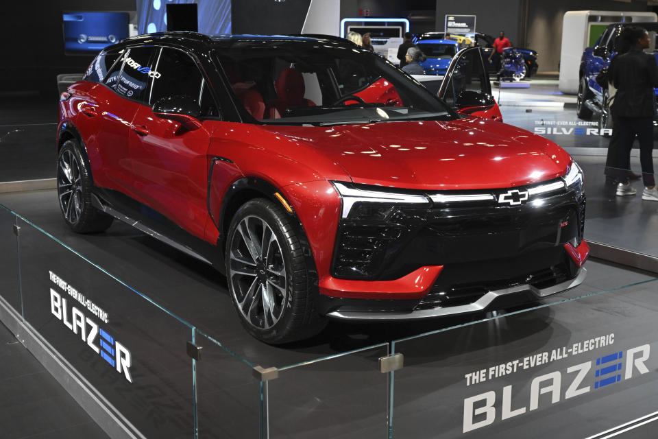 Photo By: NDZ/STAR MAX/IPx 2023 4/5/23 The Chevrolet Blazer EV on display during the 2023 New York International Auto Show (NYIAS) at the Javits Center on April 5, 2023 in New York City.