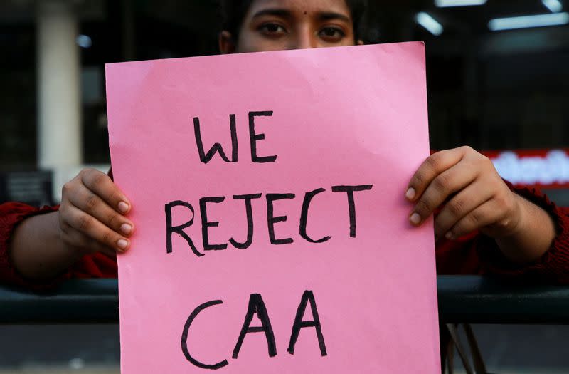 Supporters of the Students' Federation of India (SFI) protest against a new citizenship law, in Kochi