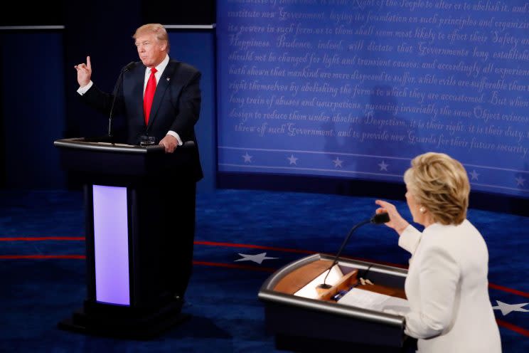 Hillary Clinton and Donald Trump debate in Las Vegas. (Photo: Mark Ralston-Pool/Getty Images)