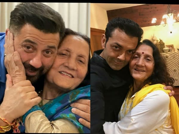 Sunny Deol and Bobby Deol with their mother (Image source: Instagram)