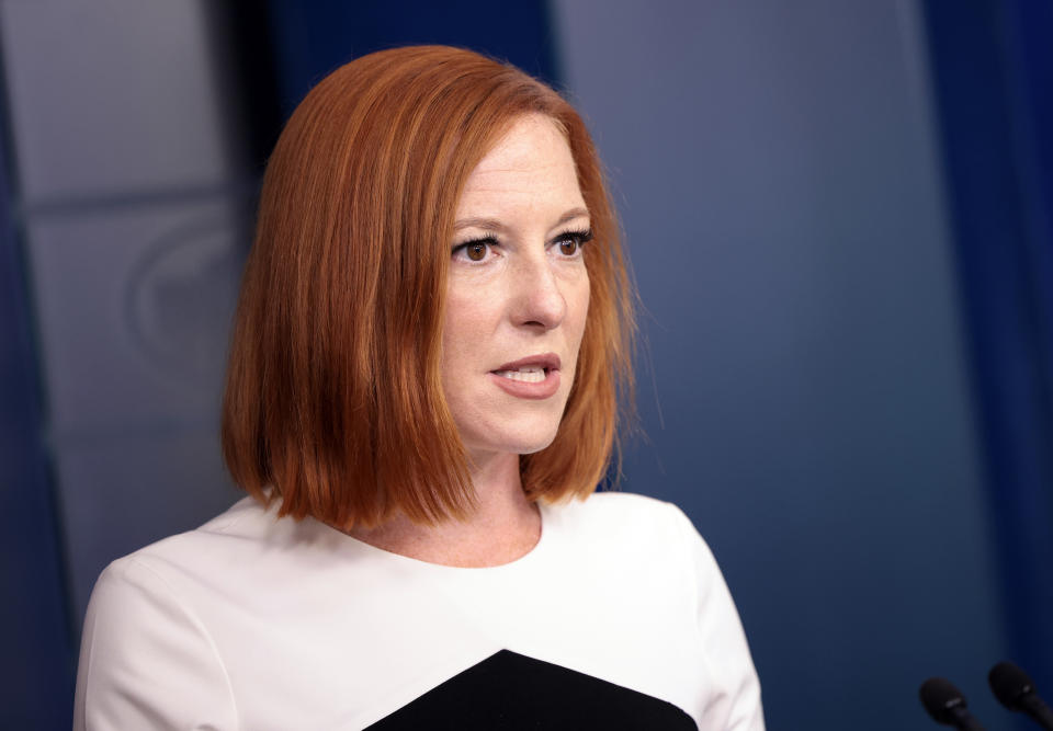  The White House press secretary Jen Psaki, addresses a press briefing at the White House on Wednesday. 