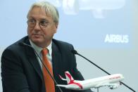 Airbus' chief commercial officer Christian Scherer speaks at a news conference at the Dubai Airshow in Dubai, United Arab Emirates, Monday, Nov. 18, 2019. The Emirati budget carrier Air Arabia announced Monday the purchase of 120 new Airbus planes in deal worth $14 billion. (AP Photo/Jon Gambrell)