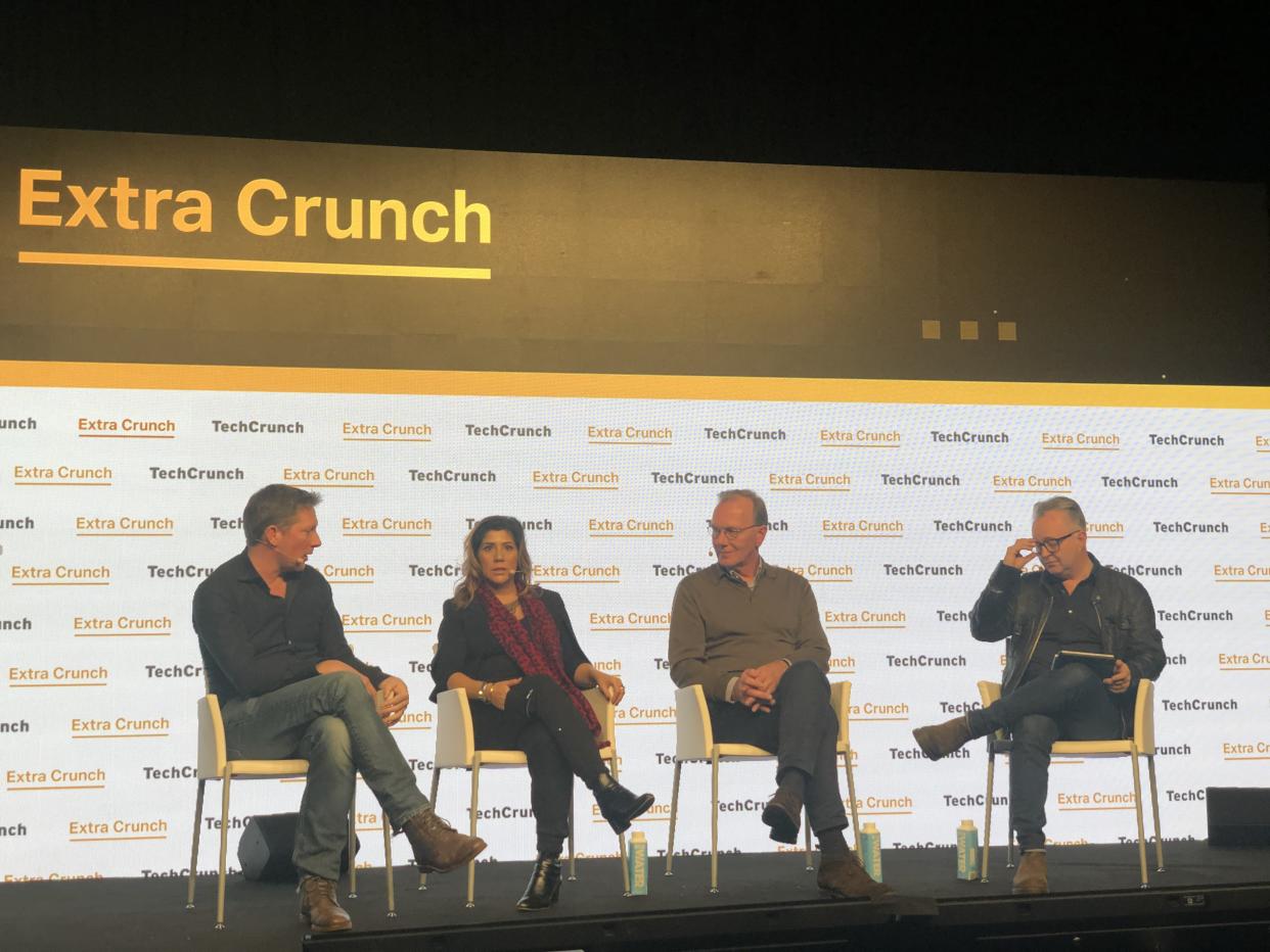 (l-r) Glenn Shoosmith, Bindi Karia, Volker Hirsch, and moderator Mike Butcher at Techcrunch Disrupt Berlin