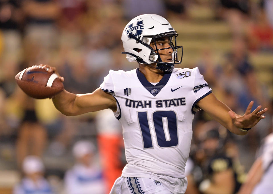 Utah State QB Jordan Love's final college game will be important with for his volatile NFL draft stock. (Photo by Grant Halverson/Getty Images)
