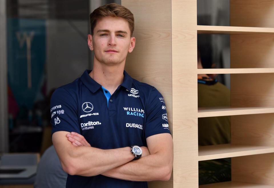 Logan Sargeant at the Williams Racing paddock area Saturday at the Formula 1 Crypto.com Miami Grand Prix in Miami Gardens. Sargeant, a Boca Raton native, has a chance to be the first American F1 driver in more than a decade.