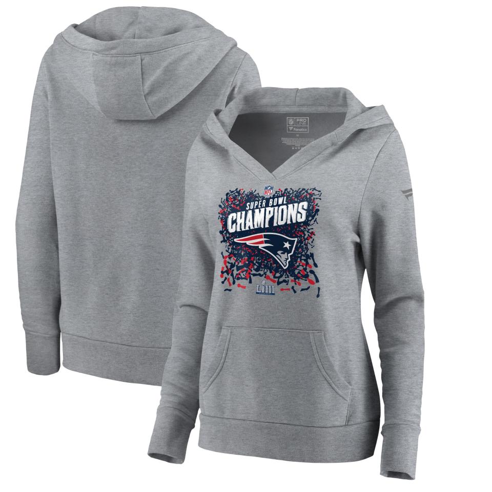 NFL Pro Line by Fanatics Super Bowl LIII Champions Trophy Collection Locker Room Pullover Hoodie, Women’s. (Photo: NFL Shop)