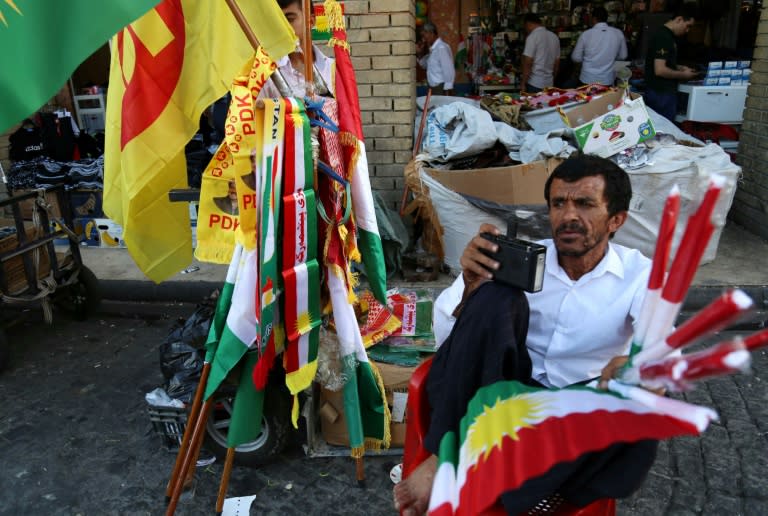 Kurdish flags for sale in regional capital Arbil on September 23, 2017