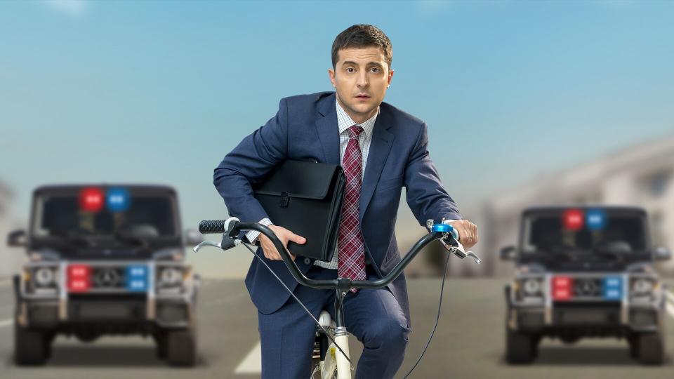 Volodymyr Zelensky portrayed a fictional Ukrainian leader in comedy series Servant of the People. (Channel 4)