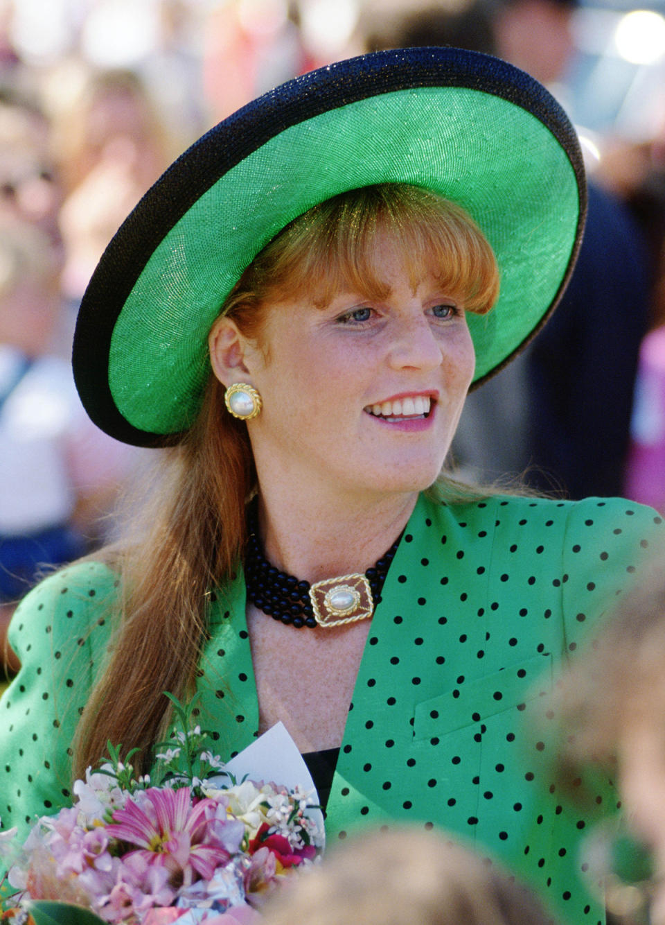 Sarah Ferguson wears a green outfit in Sydney in 1988