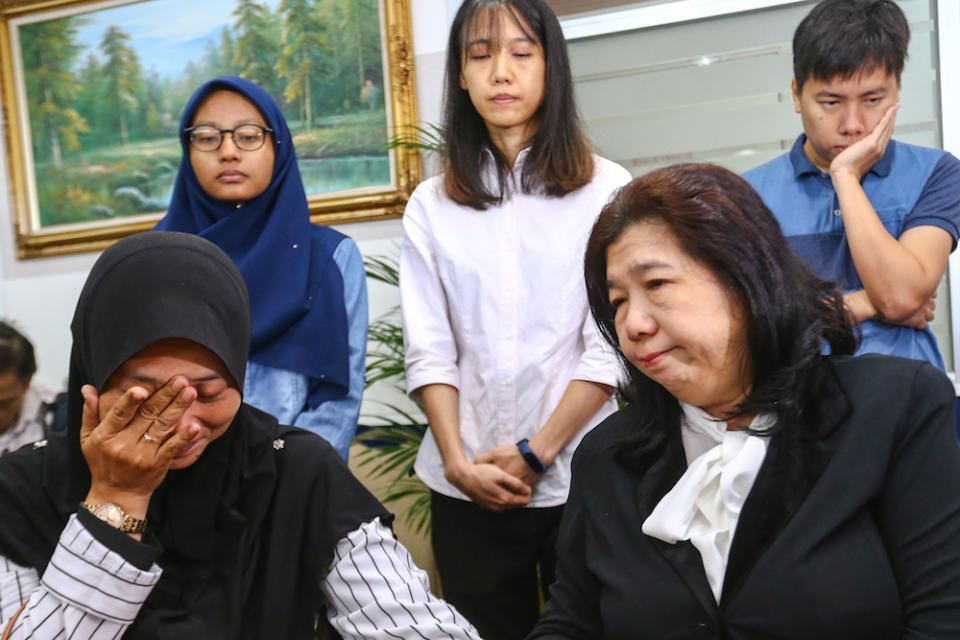 Norhayati Mohd Arifin and Susanna Koh attend the announcement of Suhakam’s public inquiry findings into the disappearances of pastor Raymond Koh and Amri Che Mat in Kuala Lumpur April 3, 2019. — Picture by Hari Anggara