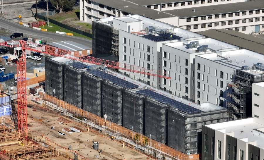 New construction is seen from this drone view of Treasure Island on Jan. 11, 2024. (Jane Tyska/ Digital First Media/ East Bay Times via Getty Images)