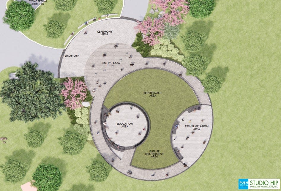 Design renderings of the Newburgh memorial and reinterment site at Downing Park. In 2008 the remains of over 100 African-Americans were found underneath the city's courthouse.