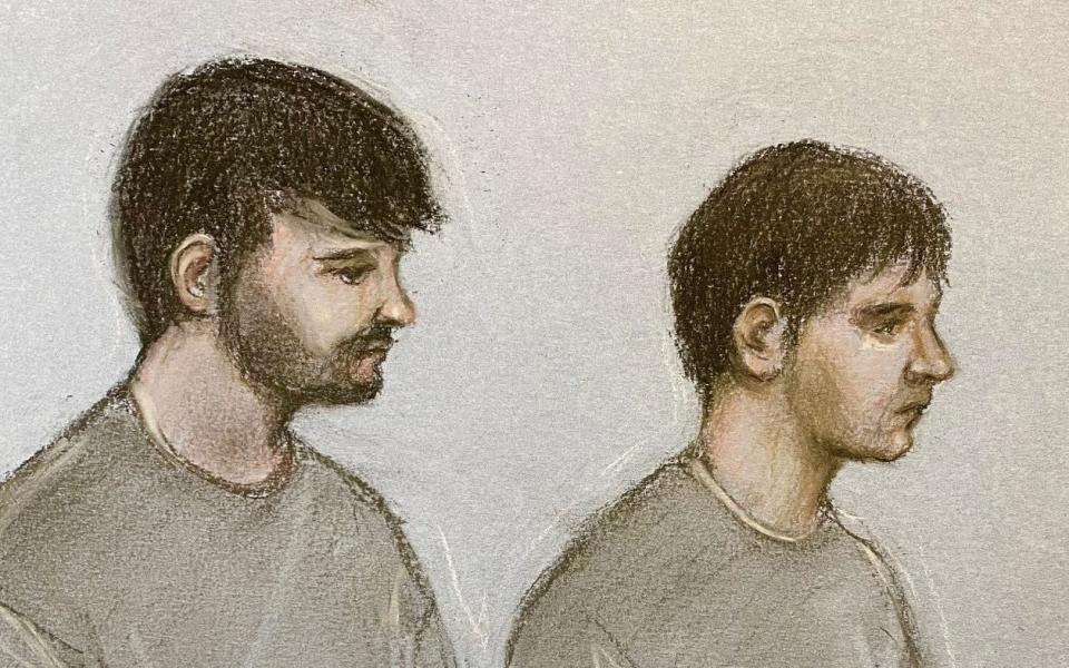 Court sketch of Dmitrijus Paulauska (left) Jake Reeves