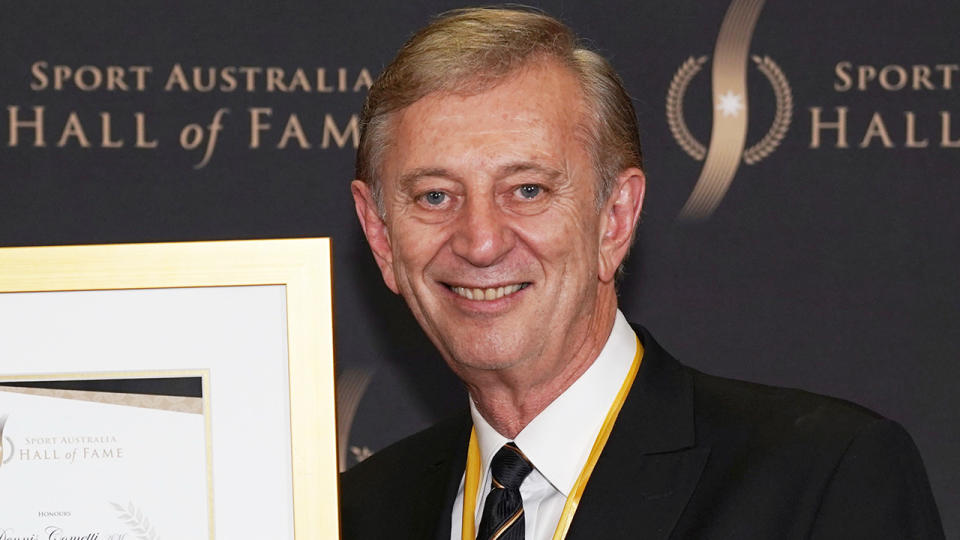 Dennis Cometti is pictured after being inducted into the Sport Australia Hall of Fame.