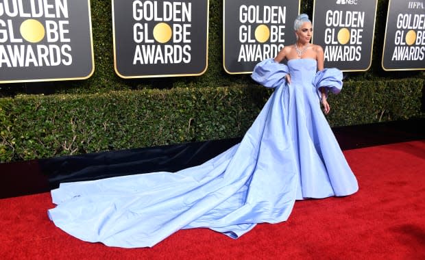 <p>Lady Gaga in custom Valentino at the 2019 Golden Globe Awards.</p>