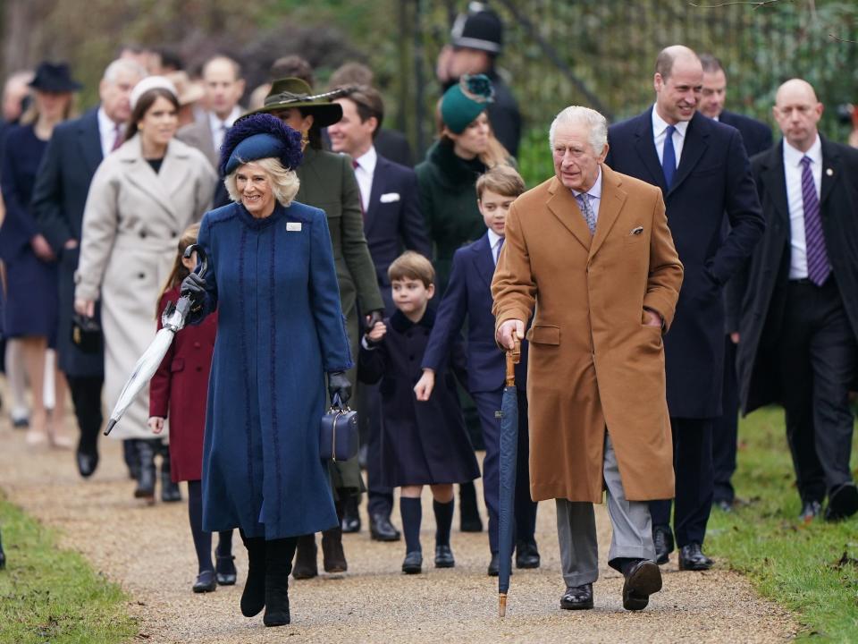 Photos show royal family members arriving at church on their first