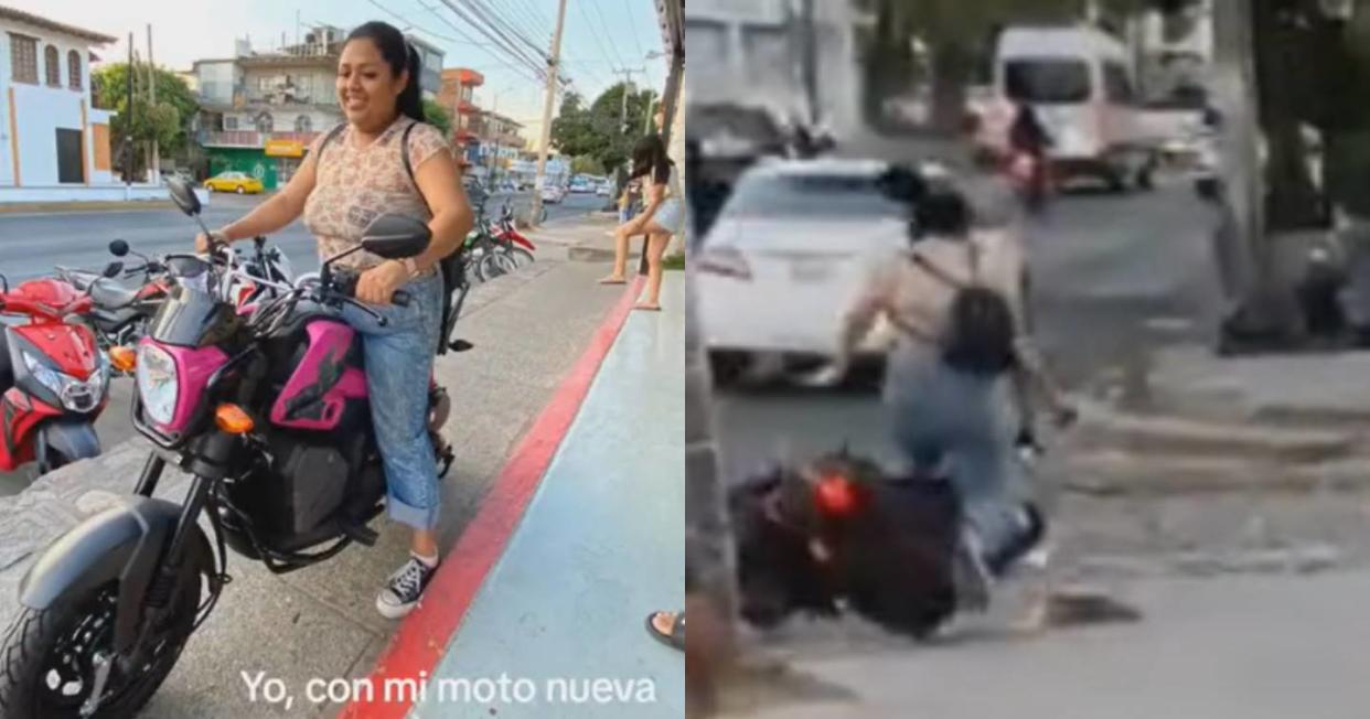 Joven estrena moto y la choca en segundos. Foto: Captura de video TikTok vía @maariali24