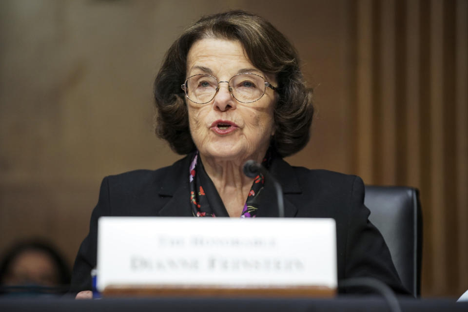 Sen. Dianne Feinstein, seen here in February 2021, was first elected to the U.S. Senate in 1992.
